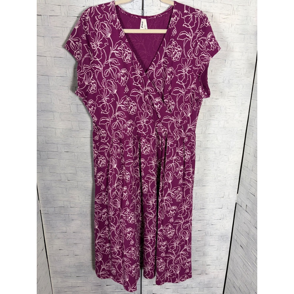 Pact Womens Dress Midi Organic Cotton Floral Wrap Pockets Purple White Plus Size